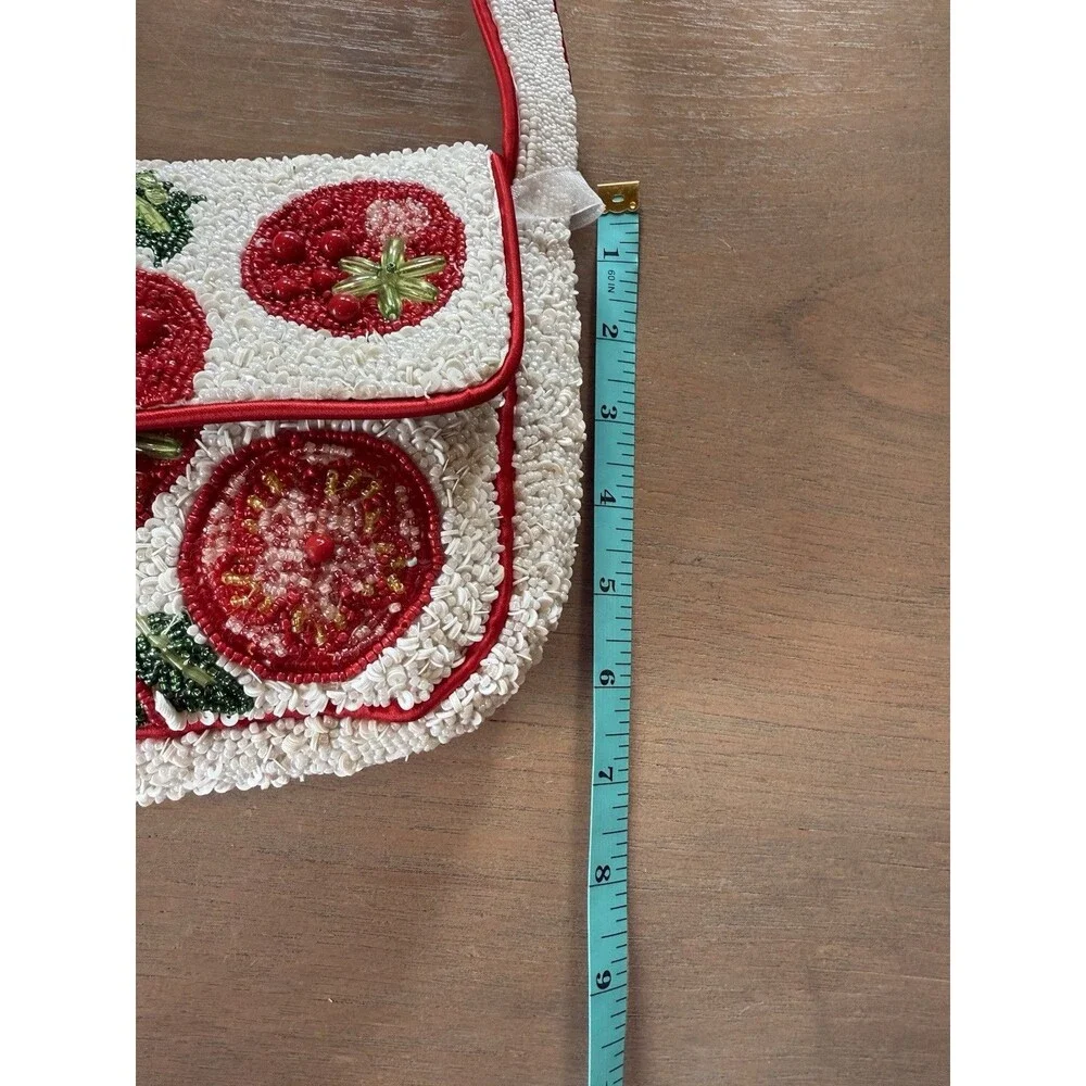 Beaded Tomato Bag Handcrafted In India NEW w/tags Viral Tiktok Red White 10x6" - Picture 8 of 16